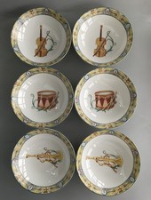 Limoges Porcelain M P Samie 6” Bowls 2 x Violin 2 x Trumpet 2 x Drum Music VGC