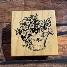 PSX Watering Can with Flowers Rubber Stamp Wood Mounted Petunia 90s  D-022 Craft