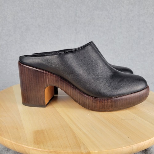 VINCE Womens Navina Platform Clog Leather Mule US 8 M Black Slip Wood 70s Retro - Picture 4 of 10