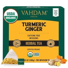 VAHDAM Organic Turmeric Ginger Herbal Tea Bags 100 Pyramid Tea Bags Caffeine ...