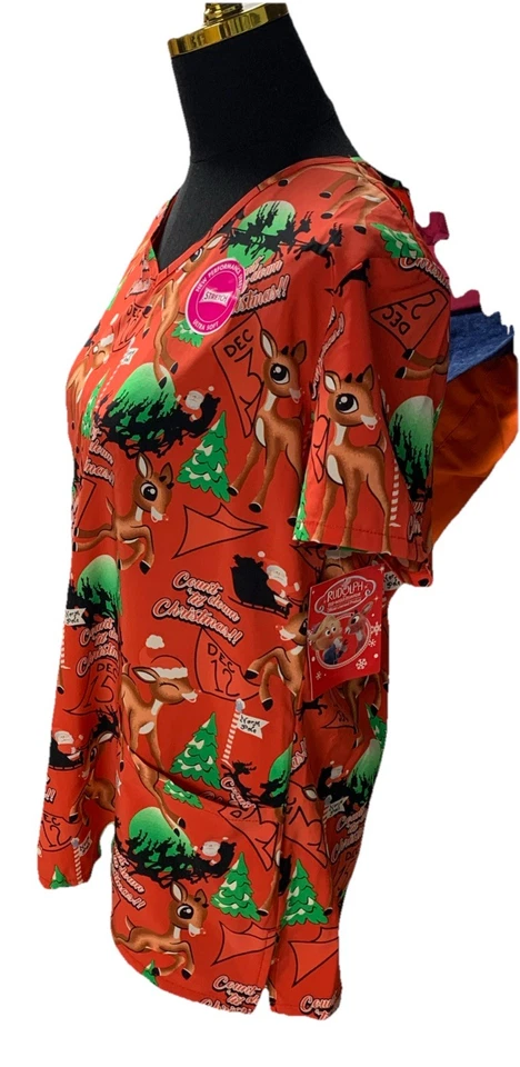 Rudolph the red nosed reindeer christmas Scrub size M scrub top  - Image 2 of 4