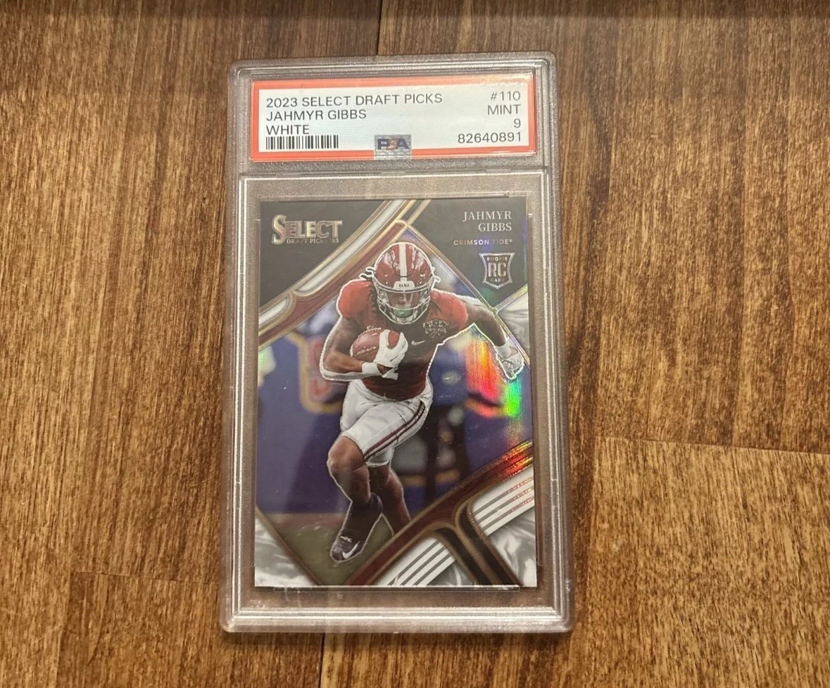 2023 Panini Select Draft - White Prizm /35 #110 Jahmyr Gibbs PSA 9 Pop 1 (RC)