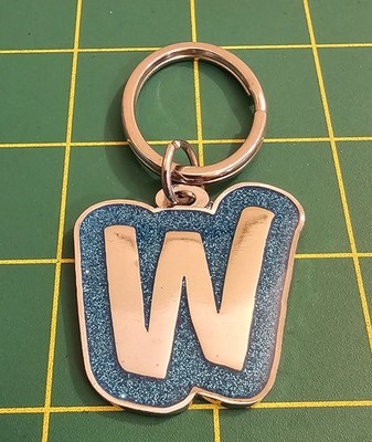 Letter W Keychain Silver Tone Blue Sparkle Enamel Alphabet Initial Key, B3b6
