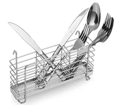 304 Stainless Steel Utensil Drying Rack with Hooks & 3 Divided Compartments