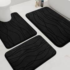 YIHOUSE Memory Foam Black Bathroom Rug Sets 3 Piece, Ultra Absorbent Bath Mat