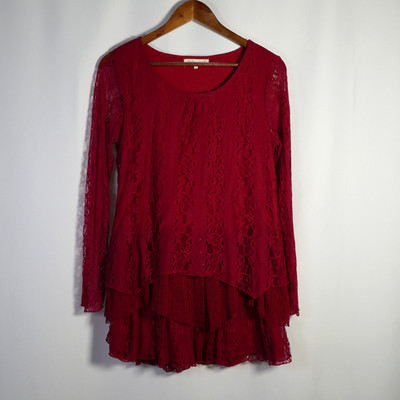 Indigo Soul Womens Renaissance Layered Lace Top Size S Sheer Sleeve Romantic