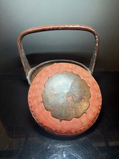 Antique Late Qing Dynasty Chinese Red Lacquer Bamboo Wedding Small Basket