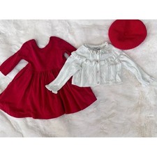 Janie and Jack cherries sweater beret and ruffle butt red dress valentines