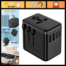 Universal Travel Adapter with 3 USB-C  2 USB-A Ports, 17.5W, Worldwide Use, Bla