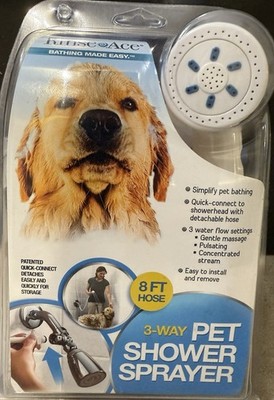 Rinse Ace 3-Way Pet Shower Sprayer, 8 ft Hose, Adjustable, High Pressure, White