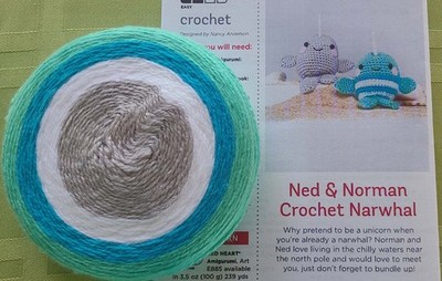 Red Heart Amigurumi Yarn LM6287 Narwhal, Superfine Sock Acrylic with Pattern
