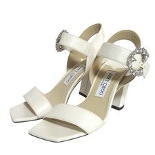 JIMMY CHOO Cheri City 3.3"" bejeweled buckle sandals 36.5 off-white. Women USED