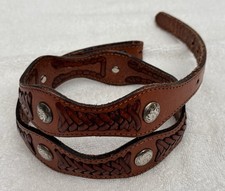 Vintage Retro Antique Signed TONY LAMA Size 32 Hand Tooled Western Leather Belt