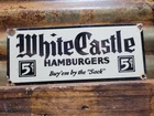 VINTAGE WHITE CASTLE PORCELAIN SIGN OLD FAST FOOD DRIVE IN DINER HAMBURGERS 5C