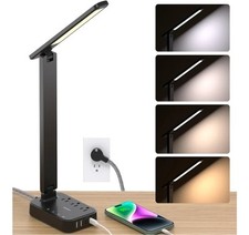 LED Desk Lamp, Power Strip with 3 Outlets 4 USB Charging Ports 2 USBC , 4 Modes