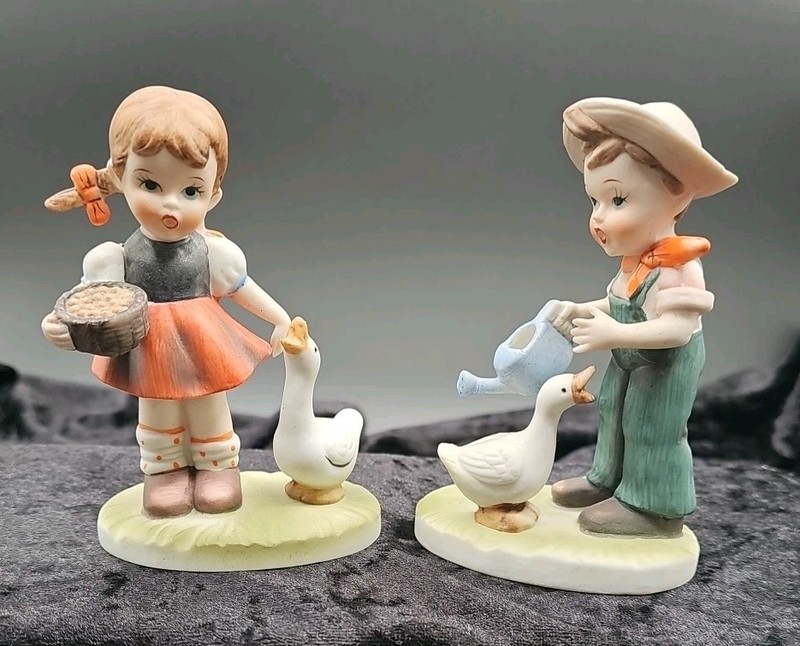 Vintage UCGC Country Boy & Girl With Geese Hand Painted Porcelain Bisque...