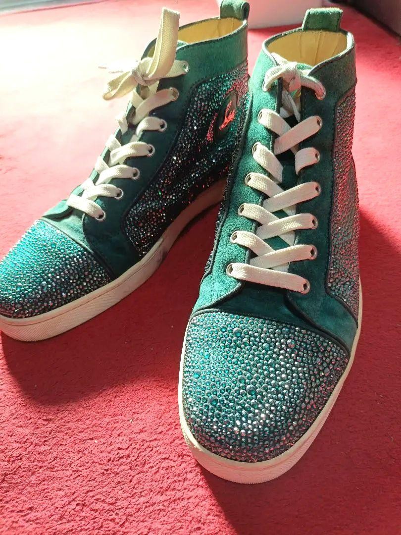*Christian Louboutin* スエード ハイトップスニーカー ビジュー Christian Louboutin Swarovski Green Suede High Top Sneakers