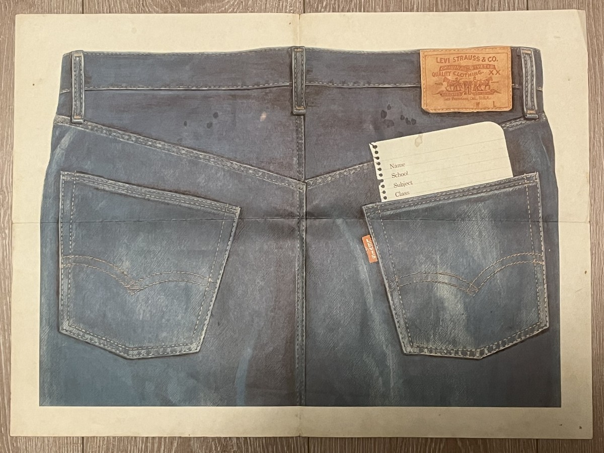 Levi’s BIG E 501 ADVERTISING POSTER Vintage Levi's BIG E 1970s jeans advertising poster 14x19.5” Rare