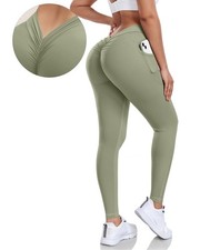 V Back Scrunch Butt Leggings with Pocket Booty Lifting Leggings for Women Wor...