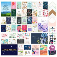 50 Pack 4x6in Christian Greeting Cards Assortment Box with Envelopes and Stic...