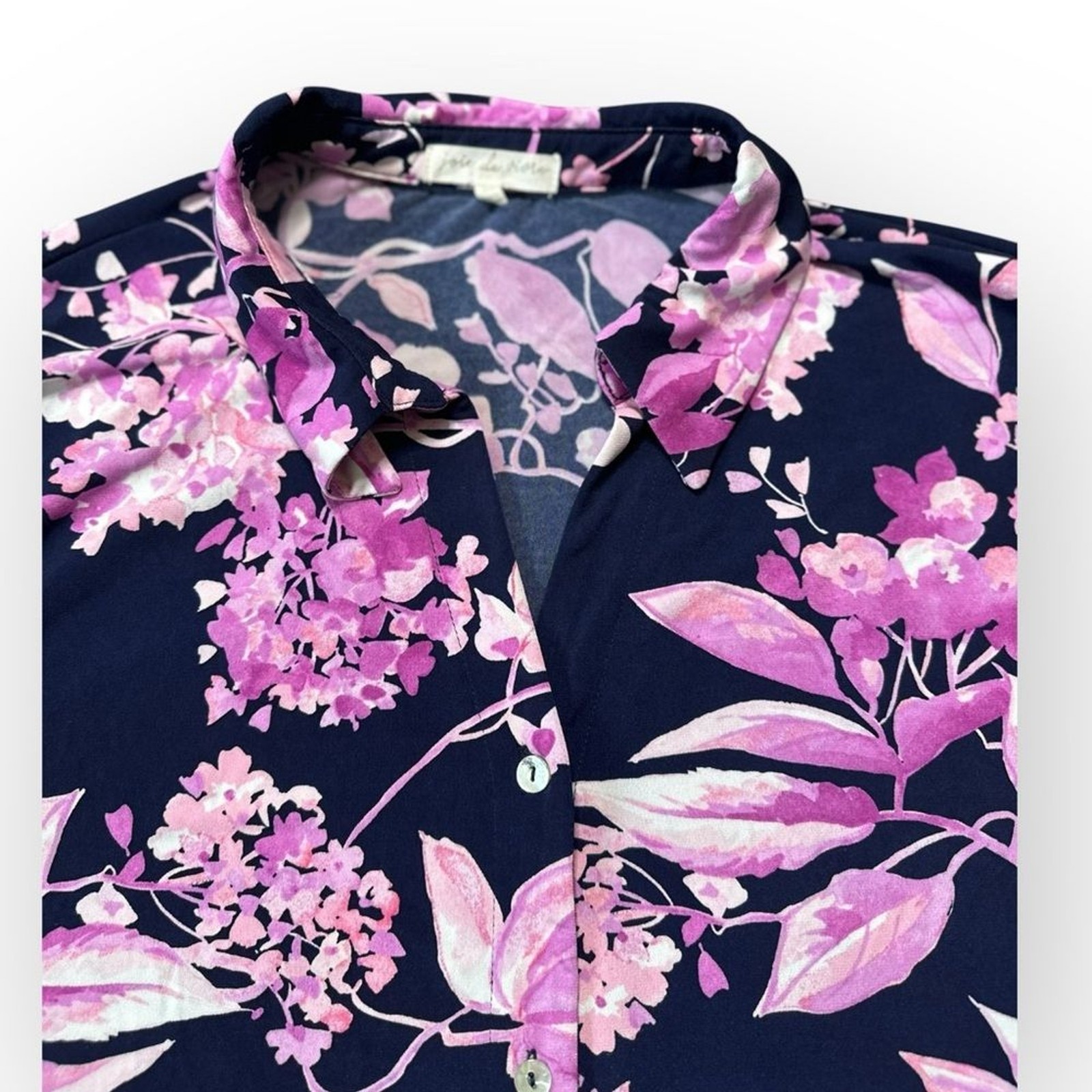 Joie de Vivre Button Up Women’s 2X Vibrant Purple Floral Garden Colorful Top