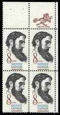 US Scott # 1446, Sidney Lanier, Zip Block of (4) 1972 8¢ Stamps, MNH