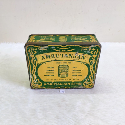 1950er Vintage Grüner Alter Amrutanjan Balsam Schmerzbalsam Werbedose T45
