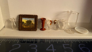 Antique/Vintage Doll House RARE miniature GLASS, METAL, MORE