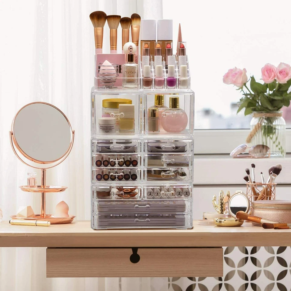 Organizador de Maquillaje Acrílico Extra Grande - Caja de Almacenamiento de 12 Cajones y 16 Compartimentos Foto 3 de 4
