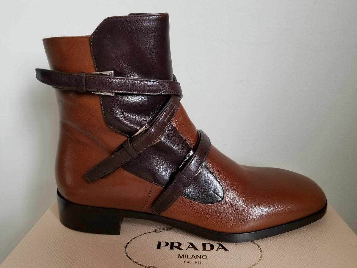 PRADA SEXY BI COLOR MUTLI BUCKLE ZIPPER ANKLE BOOTS EU 38.5 I LOVE