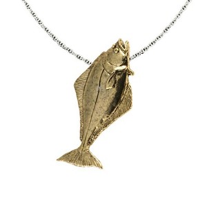 Authentic Halibut Fish Necklace & Pendant, Fishing, Alaska, Souvenir S060PEN Made in USA