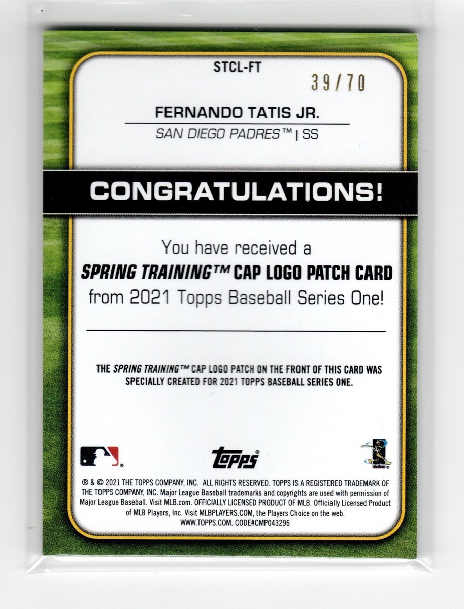 Fernando Tatis Jr 2021 Topps Cap Logo Patch Card 70th Fernando Tatis Jr 2021 Topps Cap Logo Patch Card 70th