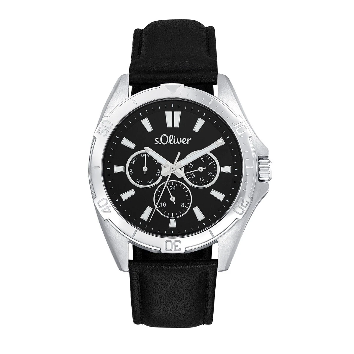 S.Oliver Orologio Uomo Al Quarzo – Design Sportivo, Cinturino In Silicone Nero, Cassa 44mm, Meccanismo Giapponese
