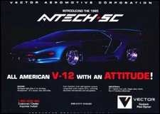 1995 Avtech Vector SC V12 Vintage Advertisement Print Art Car Ad D137