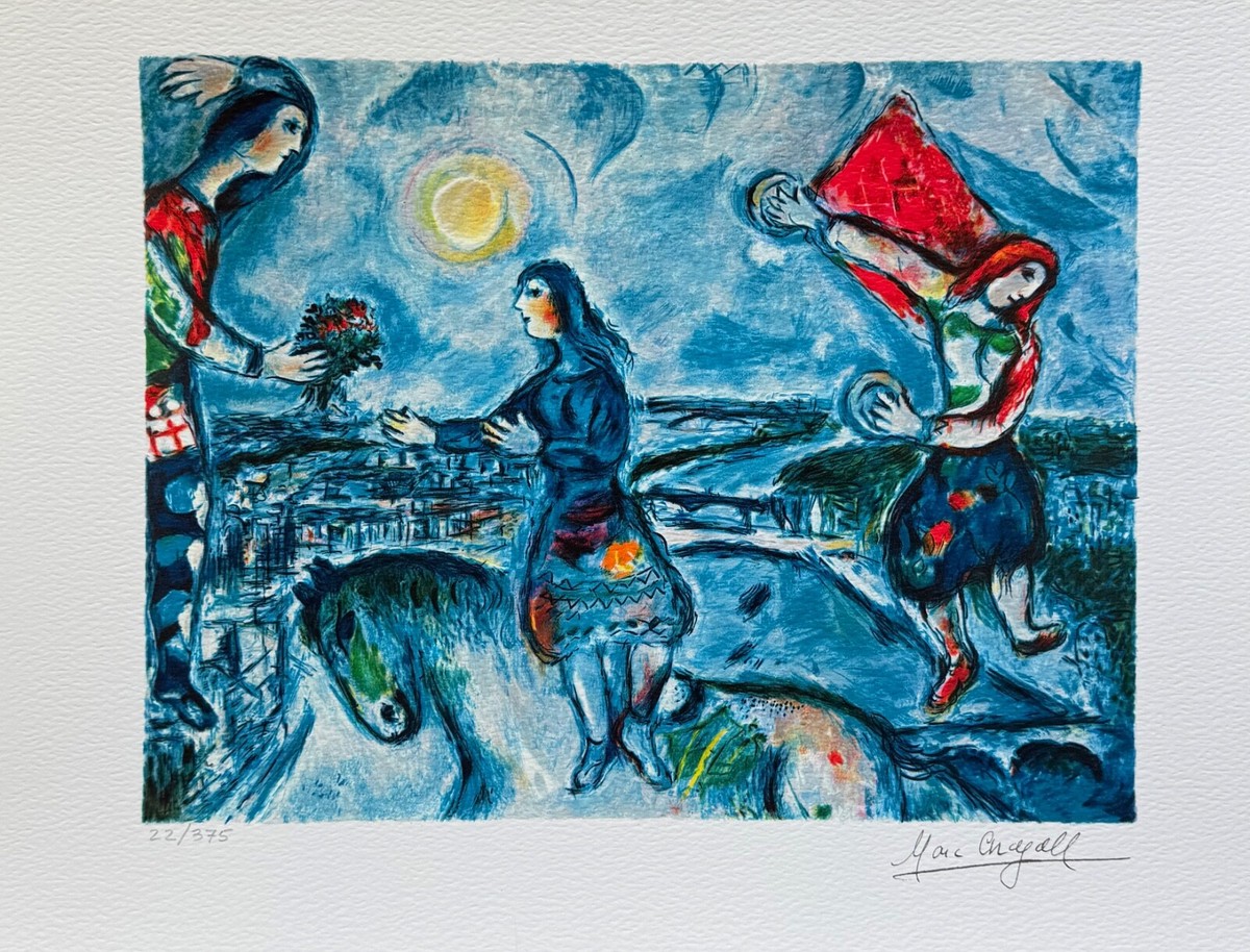 Marc Chagall LOVERS OVER PARIS Facsimile Signed & Numbered