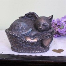 Kitty Memorial Urn Basket 6.5 inch Garden Statue Heart Tag Cat Pet