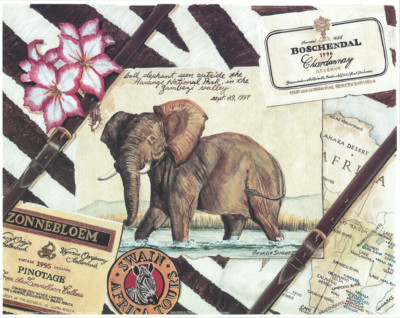 Collage Africa Safari Elephant and Zebra Set of 2 11.5x14.5