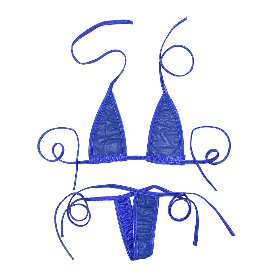 Women's Micro Bikini Set Shiny Metallic Bra Top Mini GString Thongs — free download