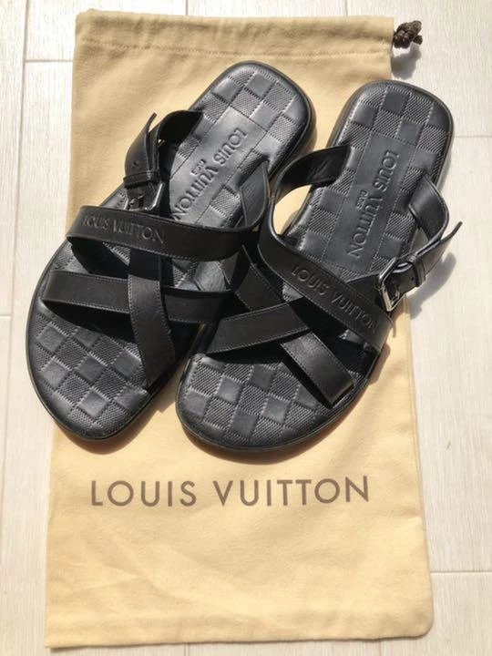 Louis Vuitton Damier Black Sandal Leather Size US7 EU39.5 with Storage bag