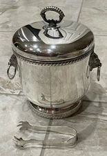 NEW 1980s 10" silver ice bucket INSERT LID TONGS, engraved for Resorts Casino AC