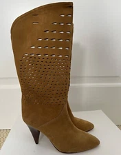 NIB Isabel Marant Lurrey Brown Suede Perforated Mid Calf Pointed Boots 37 $1175