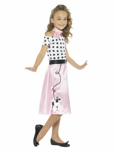 Girls 50s Poodle Skirt Costume Pink Fancy Dress Polka Dot Child Kids S M L NEW - Picture 2 of 3