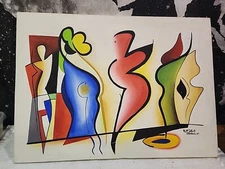 Jamaica 07 Modernist Abstract People Dancing Acrylic Painting Canvas R. Mcintosh