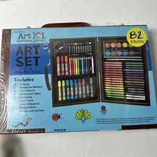 ART 101~Art Set in Wooden Case~82 Pieces~ Markers /Oil Pastels/Pencils~Brand New