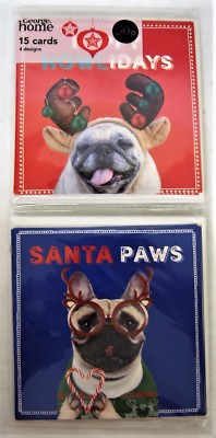 Pk15 Dog Yappy Christmas Cards 4 Designs Bah Hum Pug Santa Paws Happy ...