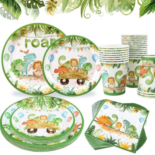 Dinosaur Birthday Party Supplies96pcs Dinosaur Party Plates and Napkin for Di...