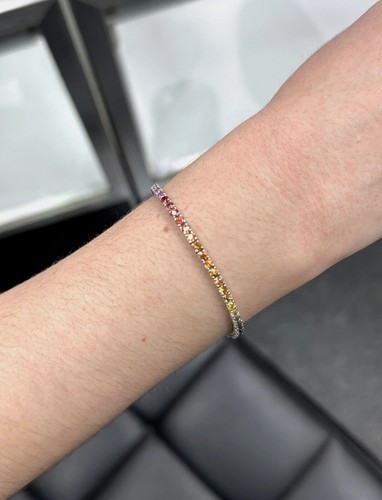 Bracciale Tennis Rainbow In Oro 14k E Zaffiri Naturali - Foto 2 di 11