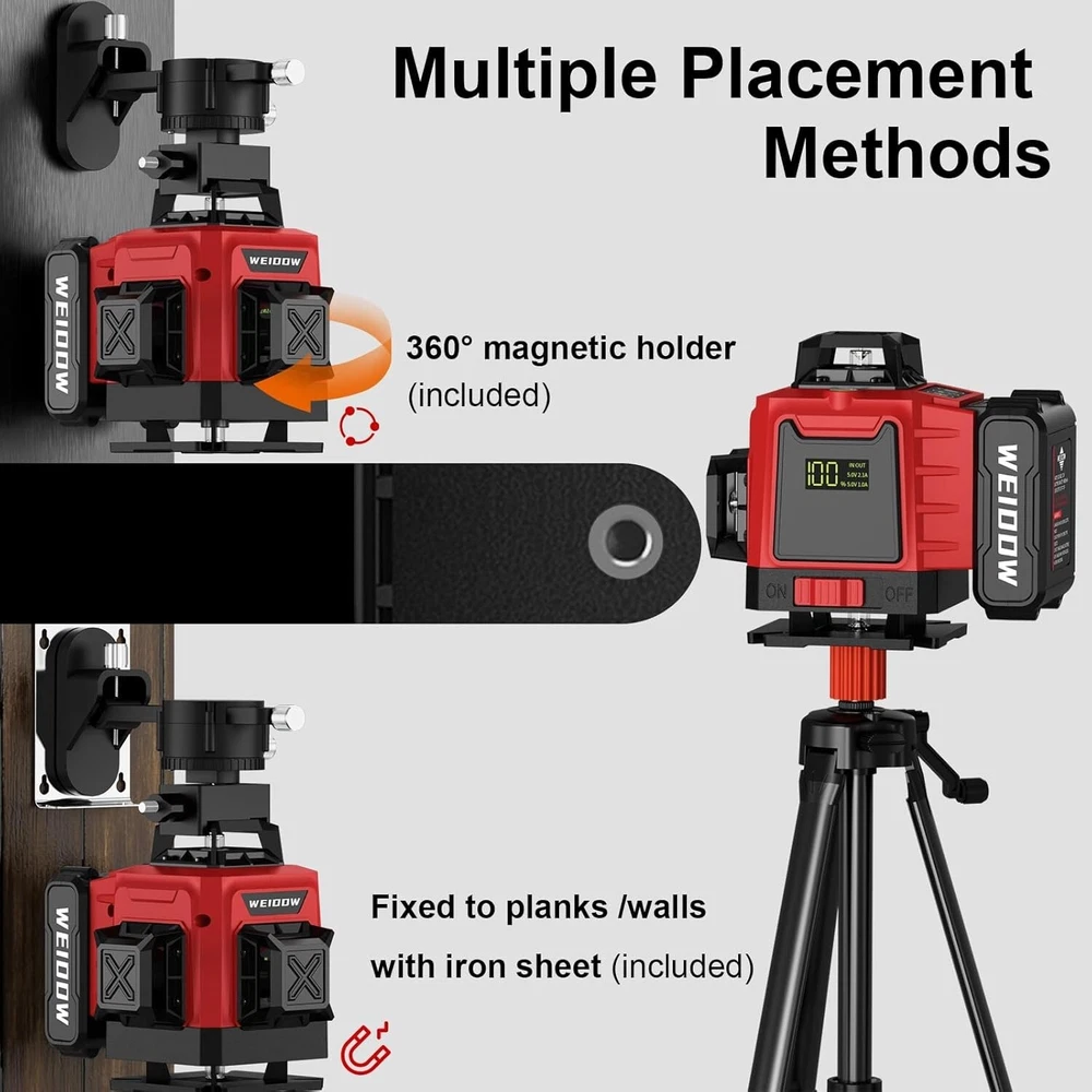 Laser Level 360 Self Leveling with Tripod with 2x4800mAh Batteries,Durable Case