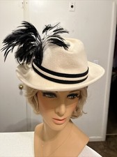 Womens Formal Wool Felt Fedora Fancy Feather Hat - Derby Wedding Tea Party