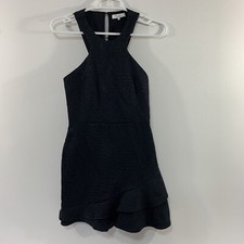 Parker Womens Cotton Sleeveless Ruffled Hem Shift Cocktail Dress Black XS Eyelet